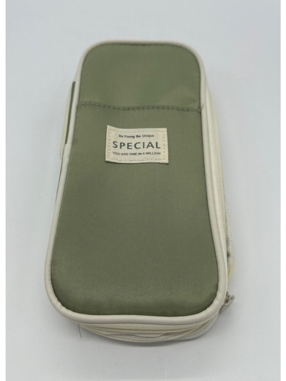 Expandable Green Pencil Case With Compartments & Zipper Closure For Stationary O